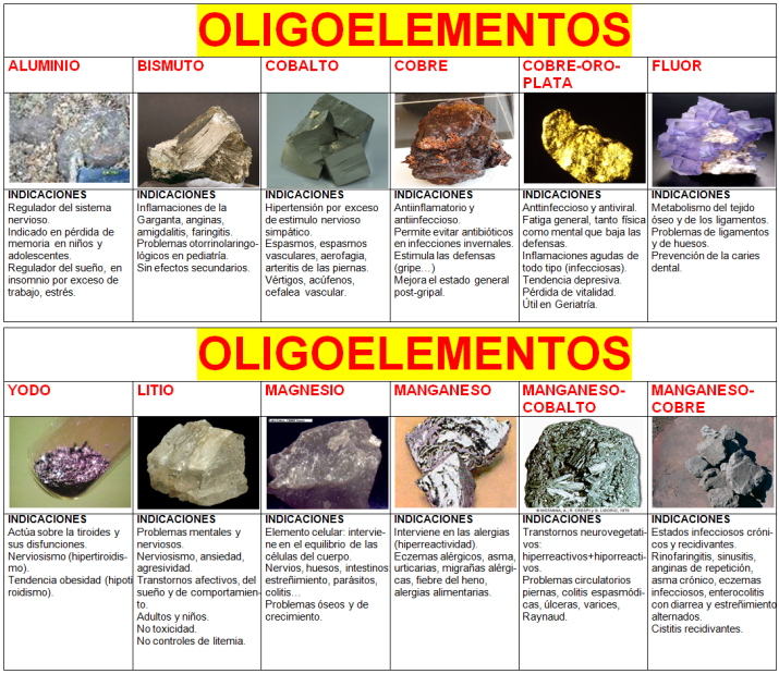 Oligoterapia: oligoelementos diluídos y dinamizados.